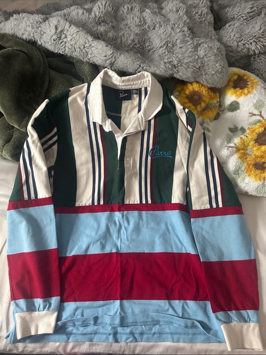 Parra Other - Pavva Multi-Stripe Long Sleeve Rugby Shirt - Blue/Maroon/Green